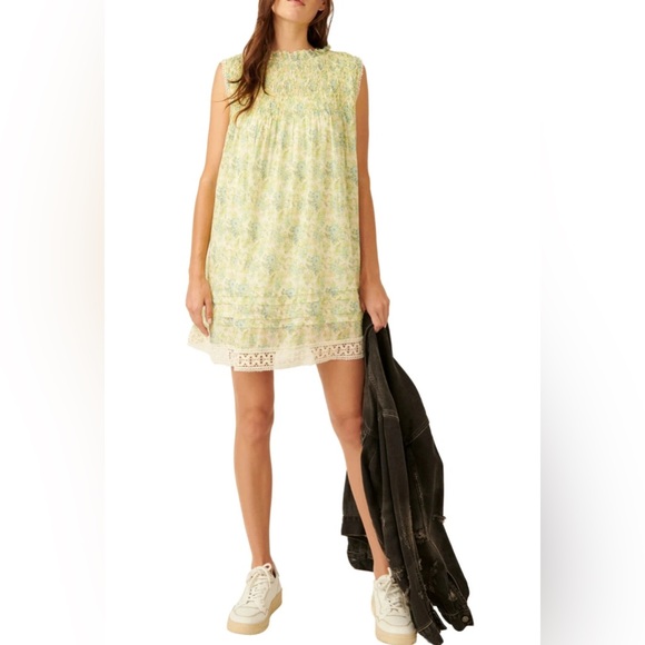 Free People Shea Printed Undersea Combo Button Back Closure Mini Dress M - Picture 1 of 16